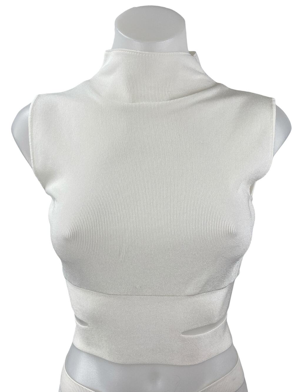 Zara Women's White Ribbed Knit Sleeveless Turtleneck Cutout Crop Top Size S